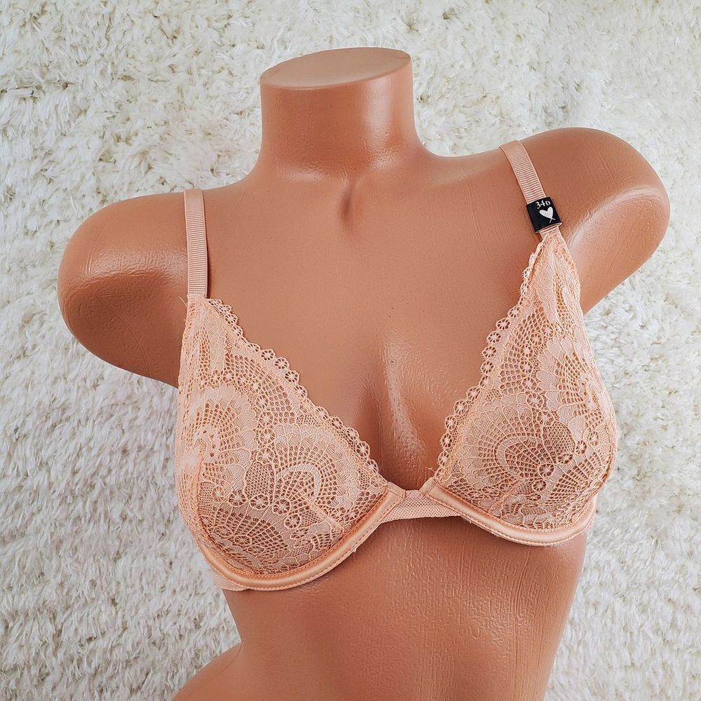 Victoria's Secret 34D Orange Lace mesh unlined Demi Sexy Bra